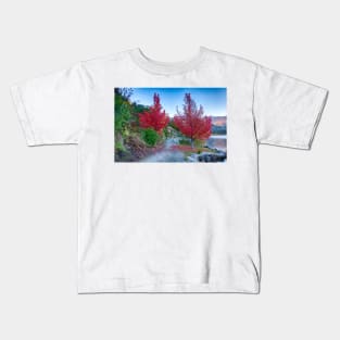 Reflective Beauty: Autumn Trees by the Lake Kids T-Shirt